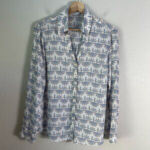 Express Portofino Shirt Womens Medium Slim Fit Peacock Button Up Blouse Top